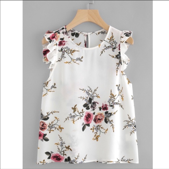 Tops - Ruffle Sleeveless Floral Blouse